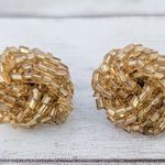 Vintage Clip On Earrings Mustard Yellow Beaded Wrap Photo 3