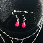 Y2K Necklace and Earrings Set, Silver tone and hot pink stones Photo 1