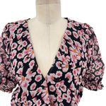 Karina Grimaldi Black Pink Floral Print Silk Surplice Neck Mini Dress XS Photo 1