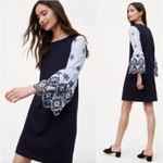 Loft Ann Taylor  Navy Blue Eyelet Cotton Shift Dress Size XS Petite Photo 1