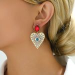 Lucky Goddess Evil Eye Heart Clip Shaped Earrings Gold Red Green Photo 0