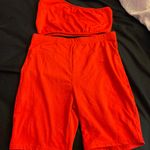 2 Piece Biker Short And Off The Shoulder Crop Top Set Red Size L Photo 0