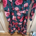 Sofia Vergara Floral Print Long Sleeve Midi Dress Women Size S Teal Pink Roses Green Photo 2