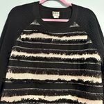 Haute Hippie 🦋 black tan fringe stripe wool sweater large Photo 2