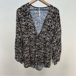 Free People Floral Romper Shorts Deep V-Neck Size Medium Black White Bell Sleeve Photo 1