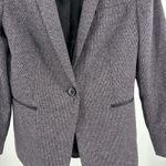 Tahari  single button plaid black purple faux leather trim blazer office preppy Photo 2