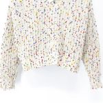 Anthropologie Rainbow Confetti Chenille Chunky V-Neck Sweater Knit Top Lace Up Back Large Photo 4