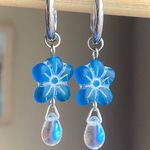 Handmade quality Czech glass beads 2WAY hoop dangle earrings🩵 Photo 1