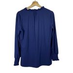 J. McLaughlin  Top‎ Sz S Blue Ruffle Smocked Bishop Sleeve Stretch V-Neck Office Photo 1