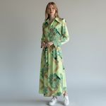Vintage 70s Honeycomb Neon Green Brown Floral Belted Shirt Dress Medium Fit EUC Photo 6