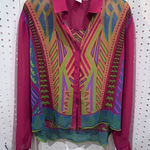 Flying Tomato  Womens Geometric Print Button Up Long Sleeve Blouse Top Size L Photo 0