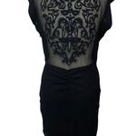 Anthropologie Silence + Noise Embroidered Bodycon Dress Sheer Back Ruched Formal Cocktail 6 Photo 4