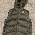 The North Face  Women's Olive Green Hooded Nuptse Vest 550 goose filled Photo 0