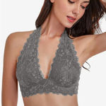 NWT Beka Boutique Gray Floral Lace Haltet Bralette (3X) Gray Photo 0