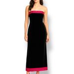 Vintage 90s Black Velvet Strapless Maxi Gown Pink Rose Trim Formal Evening XS Size 4 Photo 1