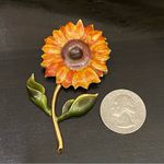 Vintage Enamel Sunflower Brooch Orange Photo 4