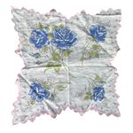 Vintage Blue Rose Floral Handkerchief – Scalloped Edge Cotton Hankie Photo 0