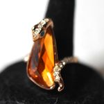 Source Unknown Rare Cobra Rhinestone/Green Eyes Copper Band Amber Crystal Size 11 Unisex Ring Photo 2
