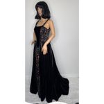 Late 80s Jeannie Nitro Gothic black velvet silk floral embroidered corset gown s Photo 1