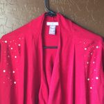 Laura Scott 🔥 RED ASYMMETRICAL STUDDED RED WRAP SWEATER Photo 1