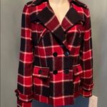 American Eagle Red & Navy Plaid Wool Pea Coat Medium Photo 1