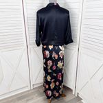 Vintage Platinum Satin Floral Maxi Skirt Crop Jacket Top Set Blue Multi Medium Photo 4