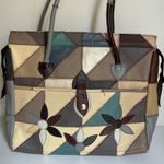 Vintage Mexican Patchwork Leather Tote – Multicolor Floral Boho Gray Photo 1