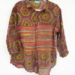Antica‎ Sartoria Womens Abstract Boho Artsy Mixed Print Button Up Shirt Size L Brown Size L Photo 0