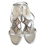 Y2K VTG. CRYSTAL RHINESTONE STRAPPY HEELS SANDALS SIZE 8 Silver Photo 2