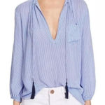Premise  Studio Blouse Women’s White Blue Striped Long Sleeves Rayon Top‎ Large Photo 0