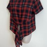 Forever 21 Plaid Tie Front Scoop Neck Short Sleeve Pullover Blouse Top Red Black Photo 4