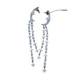 Silver Tone Crescent Moon and Cross Dangle Earrings Photo 1