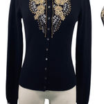 Vintage Y2k Beaded Cashmere Cardigan Button Front Black Gold Womens Small Photo 0