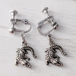 Vintage Clip On Earrings Silver Tone Crocodile Alligator Earrings Photo 0