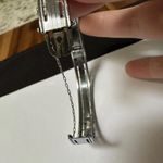 Pacific&Co Vintage Signed NuWite R&G . Art Deco Hinged Bangle Bracelet Safety Chain Blue Photo 8