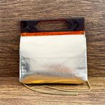 Vintage Gold Metallic Faux Leather Lucite Tortoiseshell‎ Clutch Shoulder Bag Photo 1