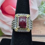 Premier Designs Retired  MILAN Ring Size 8 Two Tone Silver & Gold Red Center Gift Photo 4
