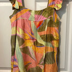 Tropical Print Ruffle Sleeve Mini Dress Pink Size L Photo 0