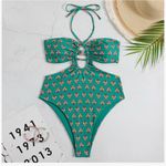 🏷️ One piece bathing suit and Coverup Set Green Floral Size Medium Photo 3