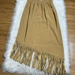 3/$30 Denim & Co Skirt Womens Small Golden Tan Faux Suede Asymmetric Fringe Hem Gold Photo 5