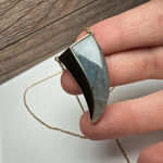 Stella & Dot  Blue Stone Horn Shape Pendant Gold Tone Chain Necklace Photo 6