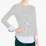 J.Crew Mercantile Cuffed Striped Boatneck Shirt Size XS Oversized Photo 1