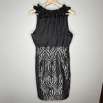 Donna Ricco  Black Lace Cocktail Dress Champagne Metallic Ruffle Sleeveless 12 Photo 1
