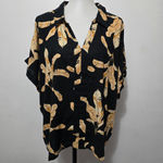 Colleen Lopez Black & Tan Floral Leaf Print Linen Blend Button Photo 1