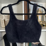 Babaton Aritzia Fuzzy Knit Cropped Tank Top Navy Scoop Neck Womens Medium EUC Photo 0