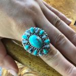 Real White Buffalo Blue Turquoise Sterling Silver Cocktail Ring Size 9 Photo 0