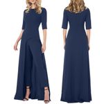 Kay Unger  Davina Stretch Walk Thru Jumpsuit Midnight Blue Size 4 Photo 1