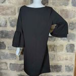 Belongsci Black Fully Lined Crepe Hidden Zip V Neck Ruffle Bell Sleeve Dress Size L Photo 4