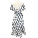 Sandro  Womens US 4 Illa Midi Dress Striped Lace Cold‎ Ruffle Shoulder Blue White Photo 1