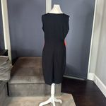 Women’s Black & Orange Asymmetrical Ruffled Front Midi Dress Zip Up Back Size M Orange Size M Photo 3